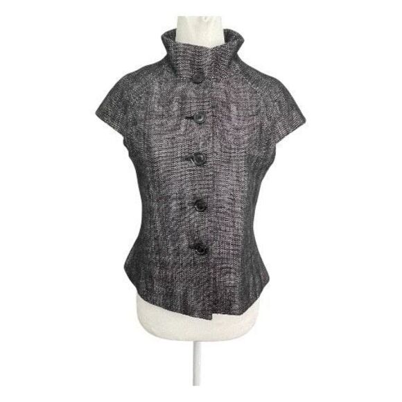 Banana Republic Tweed Cap Sleeve Blazer Black White Knit Front Button Tailored 2 - Picture 1 of 9